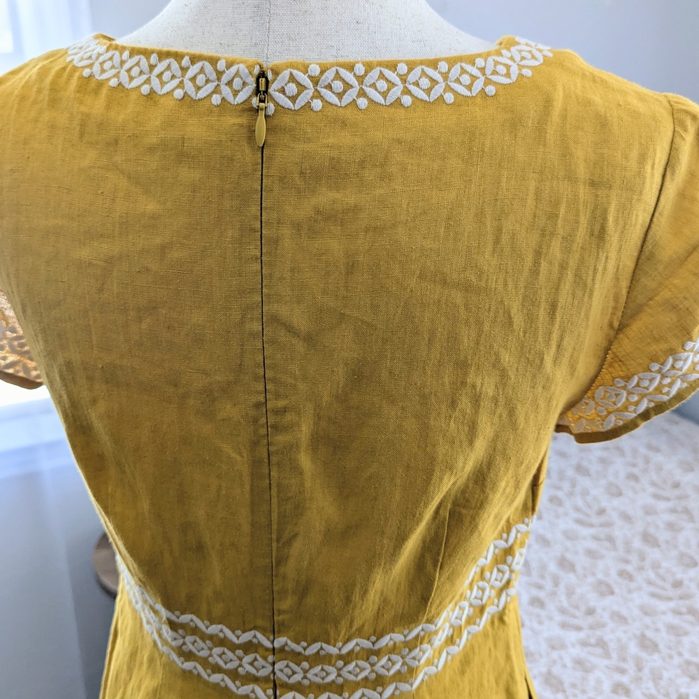 Boden Yellow Laura Linen Shift Dress Short Sleeve Summery Size 6 - Picture 8 of 13